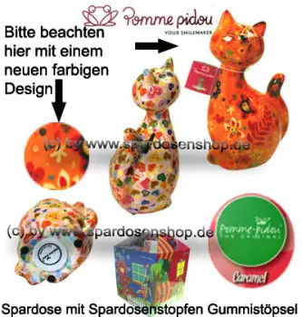 Spardose Spartier Pomme Pidou Katze Caramel orange Keramik Gesamt