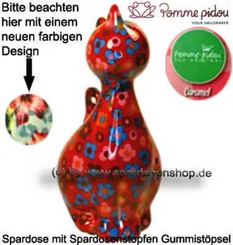 Spardose Spartier Pomme Pidou Katze Caramel rot mit Blumen Keramik B