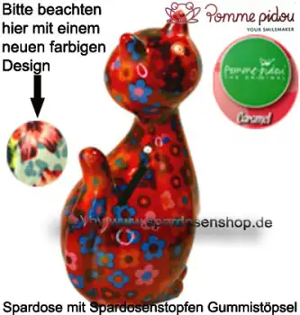 Spardose Spartier Pomme Pidou Katze Caramel blau mit Blumen Keramik D