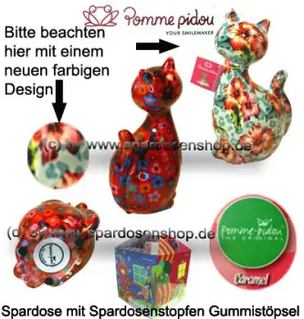 Spardose Spartier Pomme Pidou Katze Caramel blau mit Blumen Keramik Gesamt