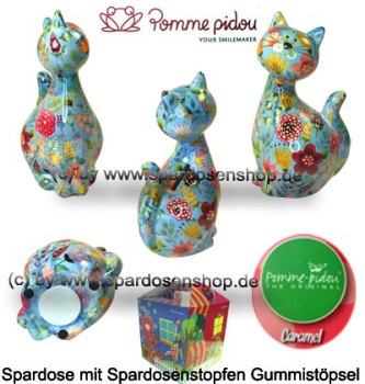 Spardose Spartier Pomme Pidou Katze Caramel hellblau Keramik Gesamt