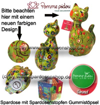 Spardose Spartier Pomme Pidou Katze Caramel hellgrün Keramik Gesamt