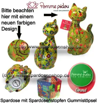 Spardose Spartier Pomme Pidou Katze Caramel hellgrün Keramik Gesamt