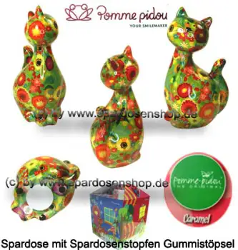 Spardose Spartier Pomme Pidou Katze Caramel grün Keramik Gesamt