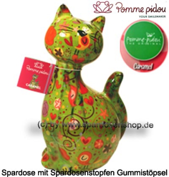 Preview: Hellgrüne Spardose Katze Caramel – originelle Pomme Pidou Keramik, ca. 22 cm