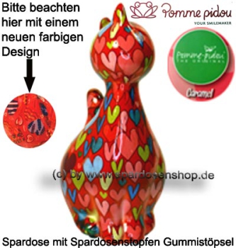 Preview: Spardose Spartier Pomme Pidou Katze Caramel rot mit Herzen Keramik B