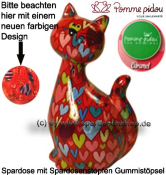 Preview: Spardose Spartier Pomme Pidou Katze Caramel rot mit Herzen Keramik C