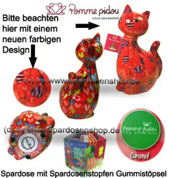 Spardose Spartier Pomme Pidou Katze Caramel rot mit Herzen Keramik Gesamt