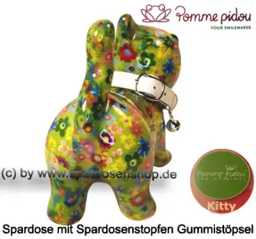 Spardose Spartier Pomme Pidou Katze Kitty hellgrün mit Blumen Keramik D