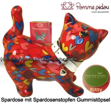 Spardose Spartier Pomme Pidou Katze Kitty rot mit Herzen Keramik A