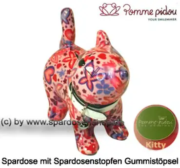 Spardose Spartier Pomme Pidou Katze Kitty rosa mit Herzen Keramik B