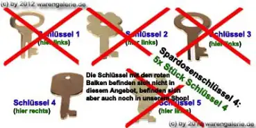 5x Stück Spardosenschlüssel Nr. 4 neu