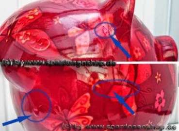 Preview: Sparschwein Dekor Schmetterling dunkelrot Keramik Sonderverkauf 124c B