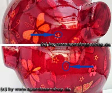 Preview: Sparschwein Dekor Schmetterling dunkelrot Keramik Sonderverkauf 124d B
