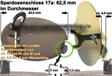 Preview: Spardosenschloss 17a: 62,5 mm 1 Stück Maße: Ø= 62,5 mm