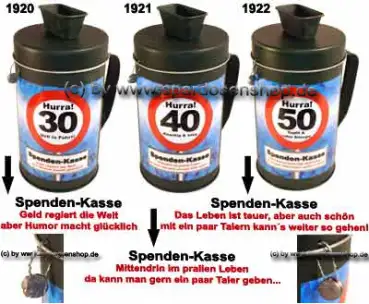 Spendenbox mit verplompten Deckel Aufkleber 30 + 40 + 50