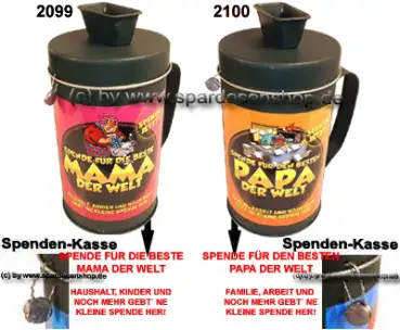 Spendenbox mit verplompten Deckel Aufkleber Beste Mama + Bester Papa
