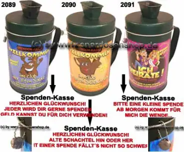 Spendenbox mit verplompten Deckel Aufkleber Alter Sack + Alte Schachtel + ich Heiratetag