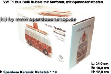 Spardose Auto VW T1 Samba Bus Bulli Bubble mit Surfbrett Verpackung