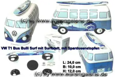 Spardose Auto VW T1 Samba Bus Bulli Surf mit Surfbrett Gesamt