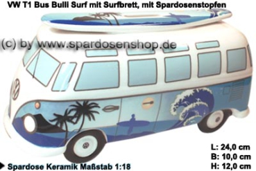 Spardose Auto VW T1 Samba Bus Bulli Surf mit Surfbrett A