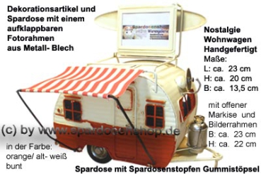 Preview: Spardose Wohnwagen Retro orange-weiß – Blech-Deko im Nostalgie-Stil Preview: Spardose Wohnwagen Retro orange-weiß – Blech-Deko im Nostalgie-Stil
