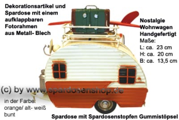 Preview: Spardose Wohnwagen Retro orange-weiß – Blech-Deko im Nostalgie-Stil Preview: Nostalgie Wohnwagen orange C