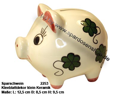 Spardose Sparschwein Viel Glück Klee 22 cm Money Box Bank 