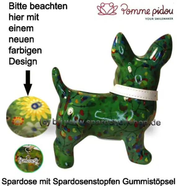 Spardose Spartier Pomme Pidou Hund Bommer grün Blüten Keramik C Spardose Spartier Pomme Pidou Hund Bommer grün Blüten Keramik C