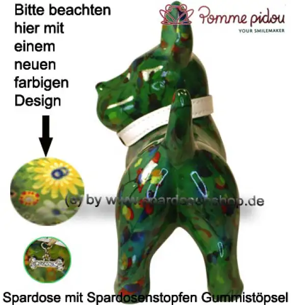 Spardose Spartier Pomme Pidou Hund Bommer grün Blüten Keramik D Spardose Spartier Pomme Pidou Hund Bommer grün Blüten Keramik D