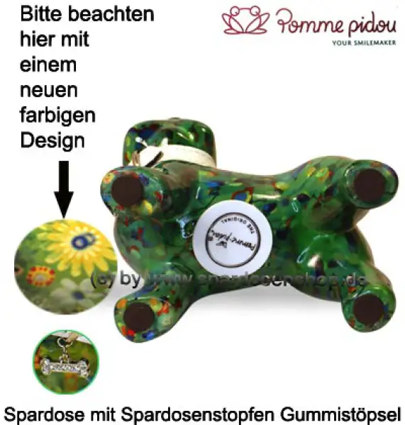 Spardose Spartier Pomme Pidou Hund Bommer grün Blüten Keramik E Spardose Spartier Pomme Pidou Hund Bommer grün Blüten Keramik E