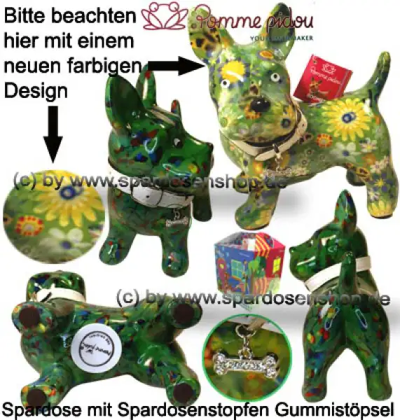 Spardose Spartier Pomme Pidou Hund Bommer grün Blüten Keramik Gesamt Spardose Spartier Pomme Pidou Hund Bommer grün Blüten Keramik Gesamt