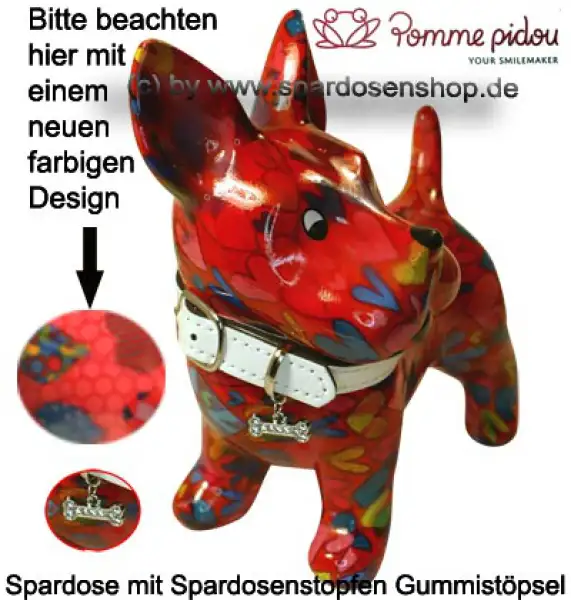 Spardose Spartier Pomme Pidou Hund Bommer rot Keramik B