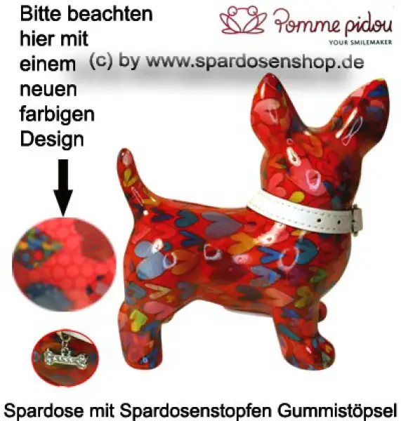 Spardose Spartier Pomme Pidou Hund Bommer rot Keramik C