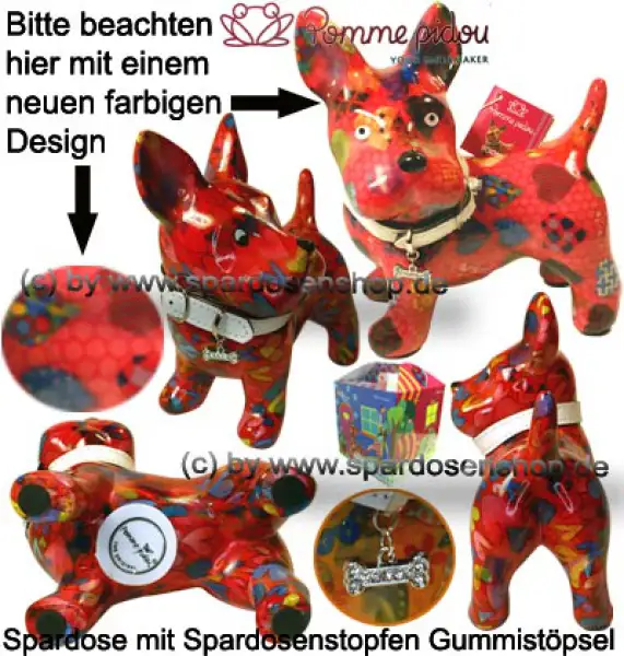 Spardose Spartier Pomme Pidou Hund Bommer rot Keramik Gesamt