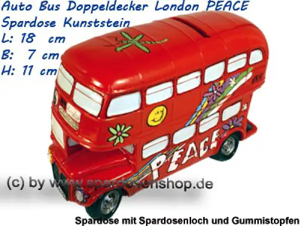Spardose Auto Bus Doppeldecker London PEACE A Spardose Auto Bus Doppeldecker London PEACE A