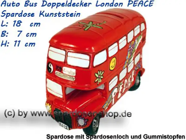 Spardose Auto Bus Doppeldecker London PEACE B Spardose Auto Bus Doppeldecker London PEACE B