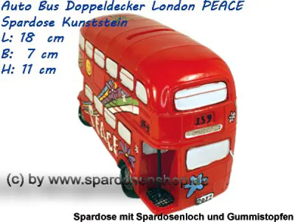 Spardose Auto Bus Doppeldecker London PEACE D Spardose Auto Bus Doppeldecker London PEACE D