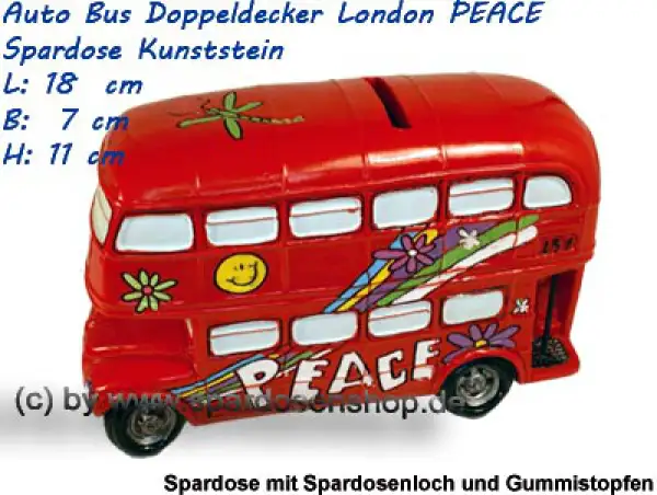 Spardose Auto Bus Doppeldecker London PEACE E Spardose Auto Bus Doppeldecker London PEACE E