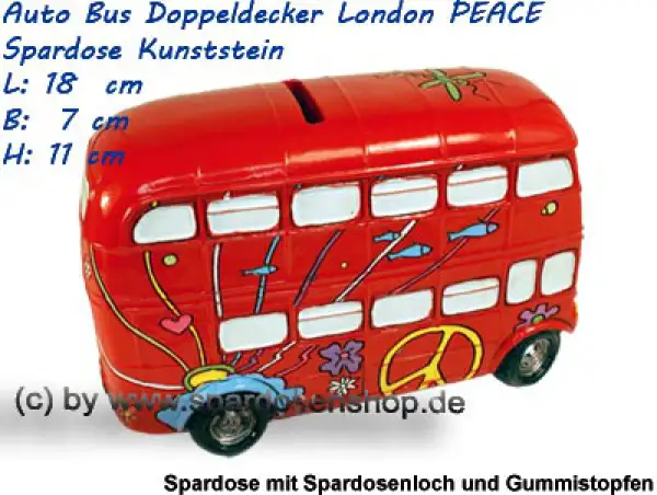 Spardose Auto Bus Doppeldecker London PEACE F Spardose Auto Bus Doppeldecker London PEACE F