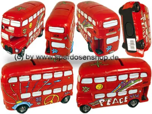 Spardose Auto Bus Doppeldecker London PEACE Gesamt Spardose Auto Bus Doppeldecker London PEACE Gesamt