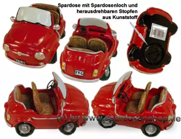 Spardose Auto Cabrio rot Kunststein Gesamt