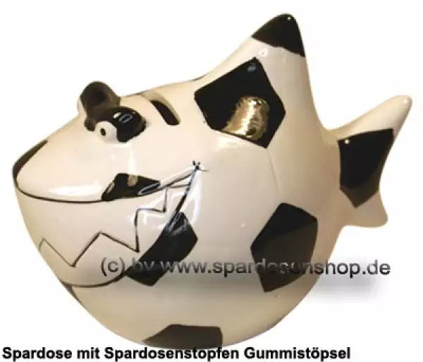 Spardose Spartier Design Fussball-Hai Keramik A