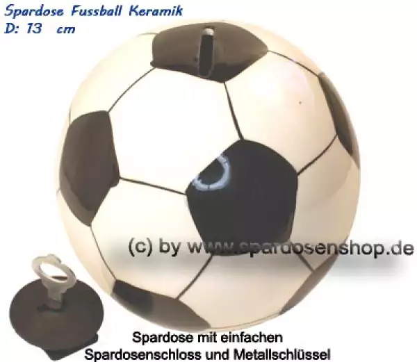 Spardose Fussball Keramik weiß / schwarz D