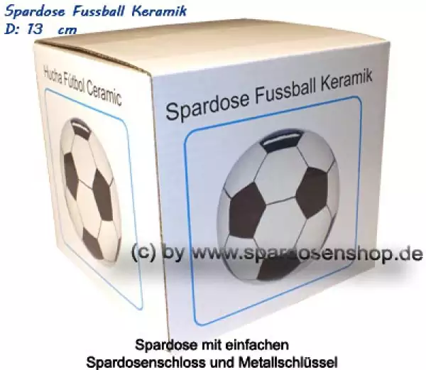 Spardose Fussball Keramik weiß / schwarz F