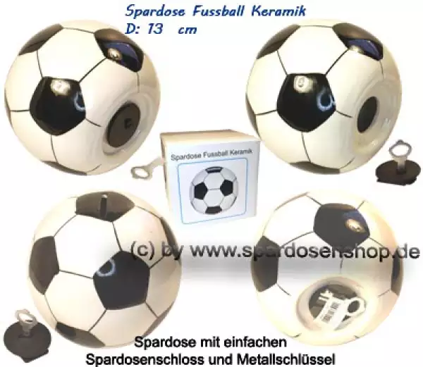 Spardose Fussball Keramik weiß / schwarz Gesamt