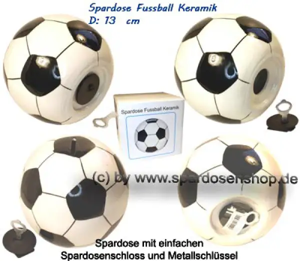 Spardose Fußball Keramik weiß / schwarz Gesamt