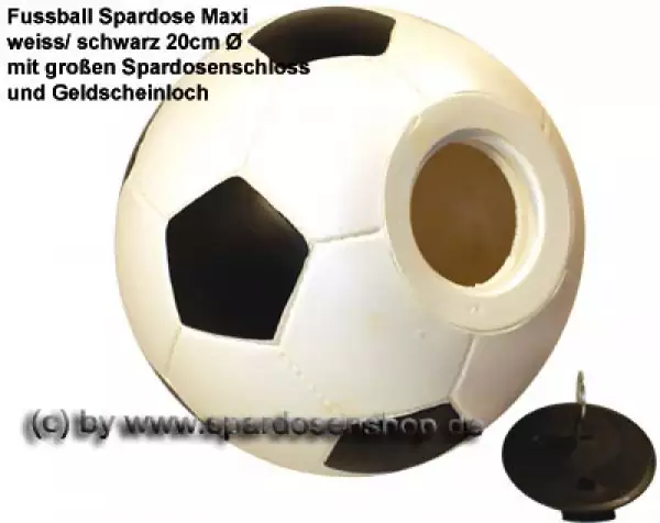 Großspardose Fußball weiß/ schwarz mit großen Spardosenschloss Maße ca.: D= 20 cm B