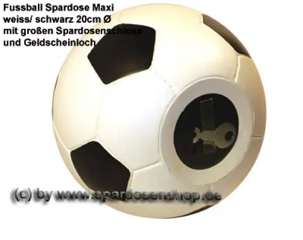 Großspardose Fußball weiß/ schwarz mit großen Spardosenschloss Maße ca.: D= 20 cm C Großspardose Fußball weiß/ schwarz mit großen Spardosenschloss Maße ca.: D= 20 cm C