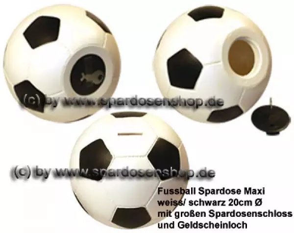 Großspardose Fußball weiß/ schwarz mit großen Spardosenschloss Maße ca.: D= 20 cm Gesamt